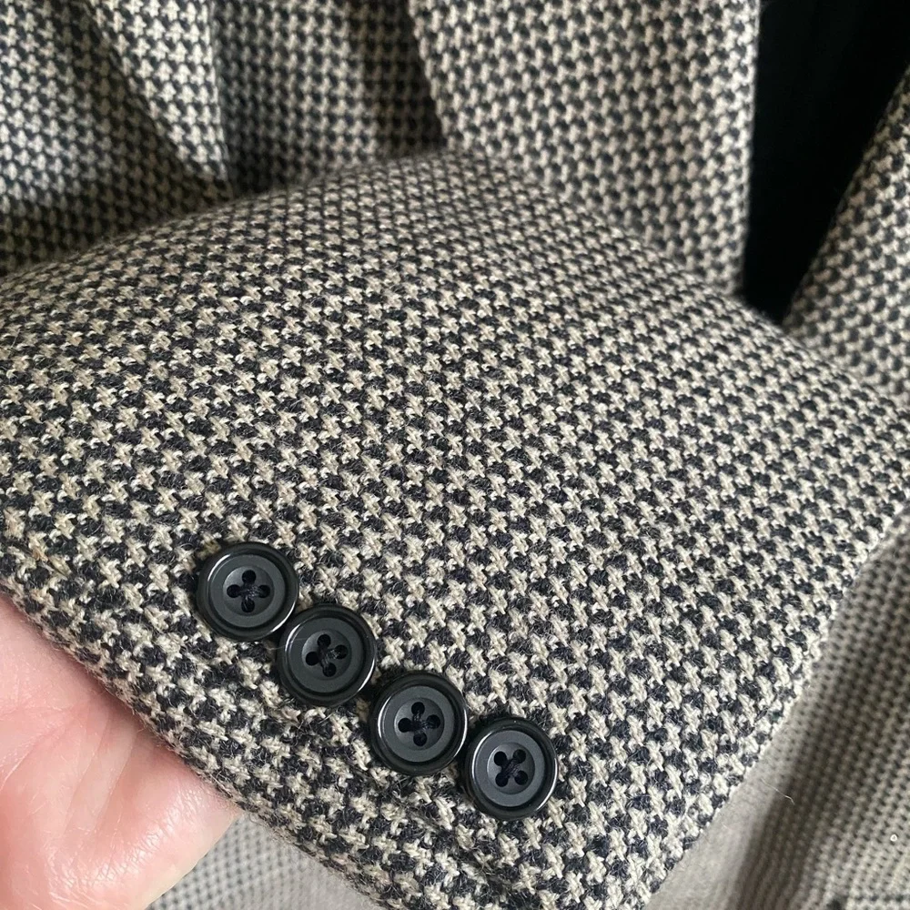 Vtg Oscar De‎ La Renta Blazer 42R Men Brown Check Wool Blazer Single Breasted